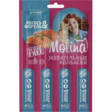 Лакомство для кошек Molina Жевательные колбаски из лосося и форели / 2211 (20г)