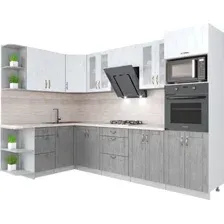 Готовая кухня Интерлиния Мила Крафт 1.68x3.0 левая (дуб серый/дуб полярный/травертин серый)