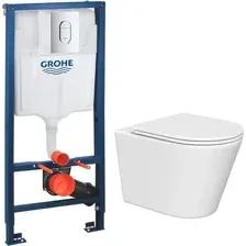 Унитаз подвесной Lauter Longer 2110822 + GROHE Rapid SL 39504000 с кнопкой (круглая, хром)