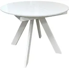 Кухонный стол Васанти плюс КРС 100 100/140x100 (белый глянцевый/белый/каркас белый/опора металл белый)