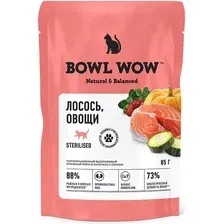 Пресервы Bowl Wow Пауч кусочки в соусе с лососем и овощами для стерилизованных кошек (12x85 г)
