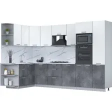 Готовая кухня Интерлиния Мила Лайт 1.68x3.2 левая (белый платинум/бетон портленд/белый гранит)
