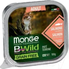 Влажный корм для кошек Monge BWild Grain Free из лосося с овощами, ламистер (100г)