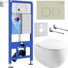 Унитаз подвесной Roxen Egg в комплекте с инсталляцией StounFix Dual Fresh 6 в 1 966619 (кнопка: беже