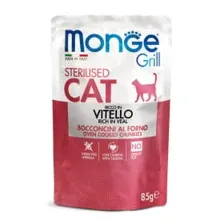 Влажный корм Monge Cat Grill для стерилизованных кошек, с телятиной, паучи 85 г