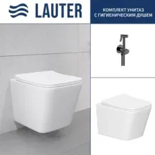 Унитаз подвесной Lauter Square с жестким сиденьем Soft Close 214903 + Breez 21GN7072BM (скрытое крепление)