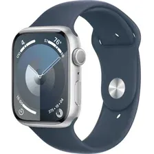 Умные часы Apple Watch Series 9 45 мм (алюминиевый корпус, серебристый/грозовой синий, спортивный силиконовый ремешок S/M)