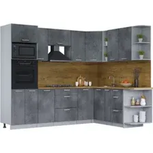 Готовая кухня Интерлиния Мила Лайт 1.88x2.6 правая (бетон потленд/бетон портленд/дуб бунратти)