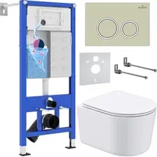 Унитаз подвесной Roxen Simple Compact в комплекте с инсталляцией StounFix Dual Fresh 6 в 1 966278 (кнопка: бежевый)
