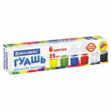 Гуашь BRAUBERG "PREMIUM", 6 цветов по 25 мл