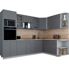 Готовая кухня Интерлиния Мила Gloss 1.88x2.8 правая (серый софт/серый софт/травертин серый)