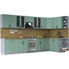 Готовая кухня Интерлиния Тренд 1.7x3.6 правая (мята/мята/дуб бунратти)