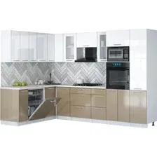 Готовая кухня Интерлиния Мила Gloss 1.896х2.98 (капучино глянец/белый глянец/опал светлый)