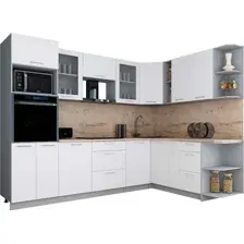 Готовая кухня Интерлиния Мила Gloss 1.88x2.8 правая (белый софт/белый софт/травертин серый)