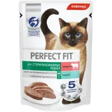КОРМ КОНСЕРВИРОВАННЫЙ ПОЛНОРАЦИОННЫЙ PERFECT FIT™ ДЛЯ СТЕРИЛИЗОВАННЫХ КОТОВ И КОШЕК ПАШТЕТ С ГОВЯДИНОЙ 24*75г