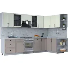 Готовая кухня Интерлиния Тренд 1.7x3.2 правая (луна/белый/серый каспий)