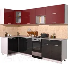 Готовая кухня Интерлиния Мила Gloss 50-12x27 (бордовый/черный глянец)