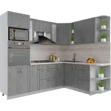 Готовая кухня Интерлиния Мила Крафт 1.88x2.4 правая (дуб серый/дуб серый/травертин серый)