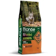Сухой корм Monge Dog BWild GRAIN FREE для взрослых собак, беззерновой, утка с картофелем 12кг