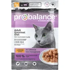 Влажный корм для кошек ProBalance Gourmet Diet с телятиной и кроликом в желе (85г)