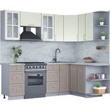 Готовая кухня Интерлиния Мила Шато 1.5x2.3 правая (белый/луна/серый каспий)