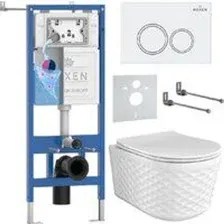 Унитаз подвесной Roxen Vine Tornado в комплекте с инсталляцией StounFix Dual Fresh 6 в 1 979007 (кно