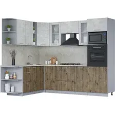 Готовая кухня Интерлиния Мила 1.88x2.6 левая (бетон лайт/дуб веллингтон/опал светлый)