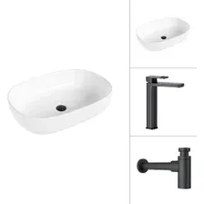 Умывальник Lauter 21836 + Cascade 21СК0655BS с сифоном 21635B (черный матовый)