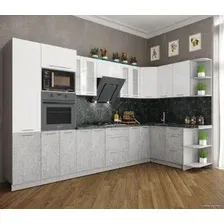 Готовая кухня Интерлиния Мила Пластик 1.68x3.4 правая (мрамор/белый глянец/кастилло темн)