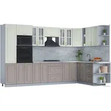 Готовая кухня Интерлиния Мила Шато 1.88x3.4 ВТ правая (белый/луна/серый каспий)
