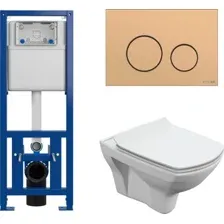 Унитаз подвесной Cersanit Carina New Clean On с инстал. Link Pro (с кнопкой Twins 63524 золото матов
