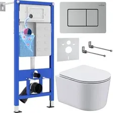 Унитаз подвесной Roxen Simple compact в комплекте с инсталляцией StounFix Dual Fresh 6 в 1 968486 (кнопка: сатин)