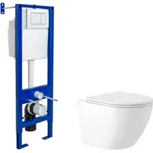 Унитаз подвесной Saniteco KW-9003W Rimles + Berges АТОМ 410 040333 (с кнопкой)