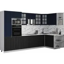 Готовая кухня Интерлиния Мила Деко 1.68x3.2 PR (черный/индиго/белый гранит)