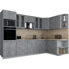 Готовая кухня Интерлиния Мила Gloss 1.68x3.0 правая (керамика/керамика/травертин серый)