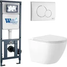 Унитаз подвесной Saniteco KW-9003W Rimles + WeltWasser Marberg 410 + Marberg 507 RD GL-WT