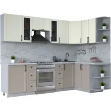 Готовая кухня Интерлиния Тренд 1.5x2.7 правая (луна/белый/серый каспий)
