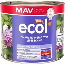MAV Эмаль ECOL по металлу и древесине (ПФ-115С) белая матовая 2,4л (2 кг)