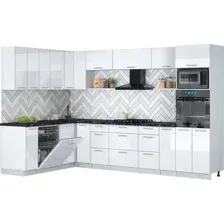 Готовая кухня Интерлиния Мила Gloss 1.896х3.18 (белый глянец/белый глянец/кастилло темный)