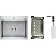 Кухонная мойка Schtoff Best Premium Silver 6050 + коландер K-1 BLACK + дозатор SD-1 SILVER