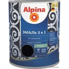 Эмаль Alpina По ржавчине 3 в 1 RAL9005 0.75 л (шелковисто-матовый черный)