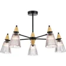Подвесная люстра Ambrella light LH58114/5 BK/LW/SM (черный/светлое дерево/дымчатый)