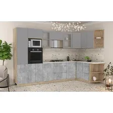 Готовая кухня Интерлиния Мила 1.68x3.2 правая (серебристый/бетон/бискайская сосна)