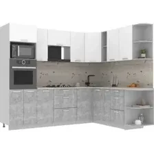 Готовая кухня Интерлиния Мила Лайт 1.88x2.6 правая (белый платинум/бетон/бискайская сосна)