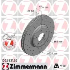 Тормозной диск ZIMMERMANN 100.3331.52 вентилируемый, перфорированный , передняя ось