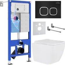 Унитаз подвесной Roxen Cube One Rimless 6 в 1 StounFix Dual Fresh 543879 (кнопка: черный матовый)