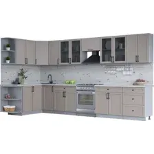 Готовая кухня Интерлиния Тренд 1.7x3.8 левая (луна/луна/бискайская сосна)