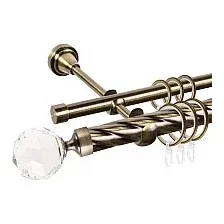 Карниз для штор АС ФОРОС Grace D16K/16Г + наконечники Кристалл (2м, антик)