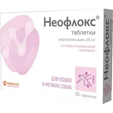 Таблетки антибактериальные для животных Неофлокс Для кошек и мелких собак / V101 (10 таблеток)