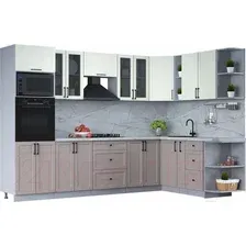 Готовая кухня Интерлиния Тренд 1.88x3.0 ВТ правая (луна/белый/серый каспий)